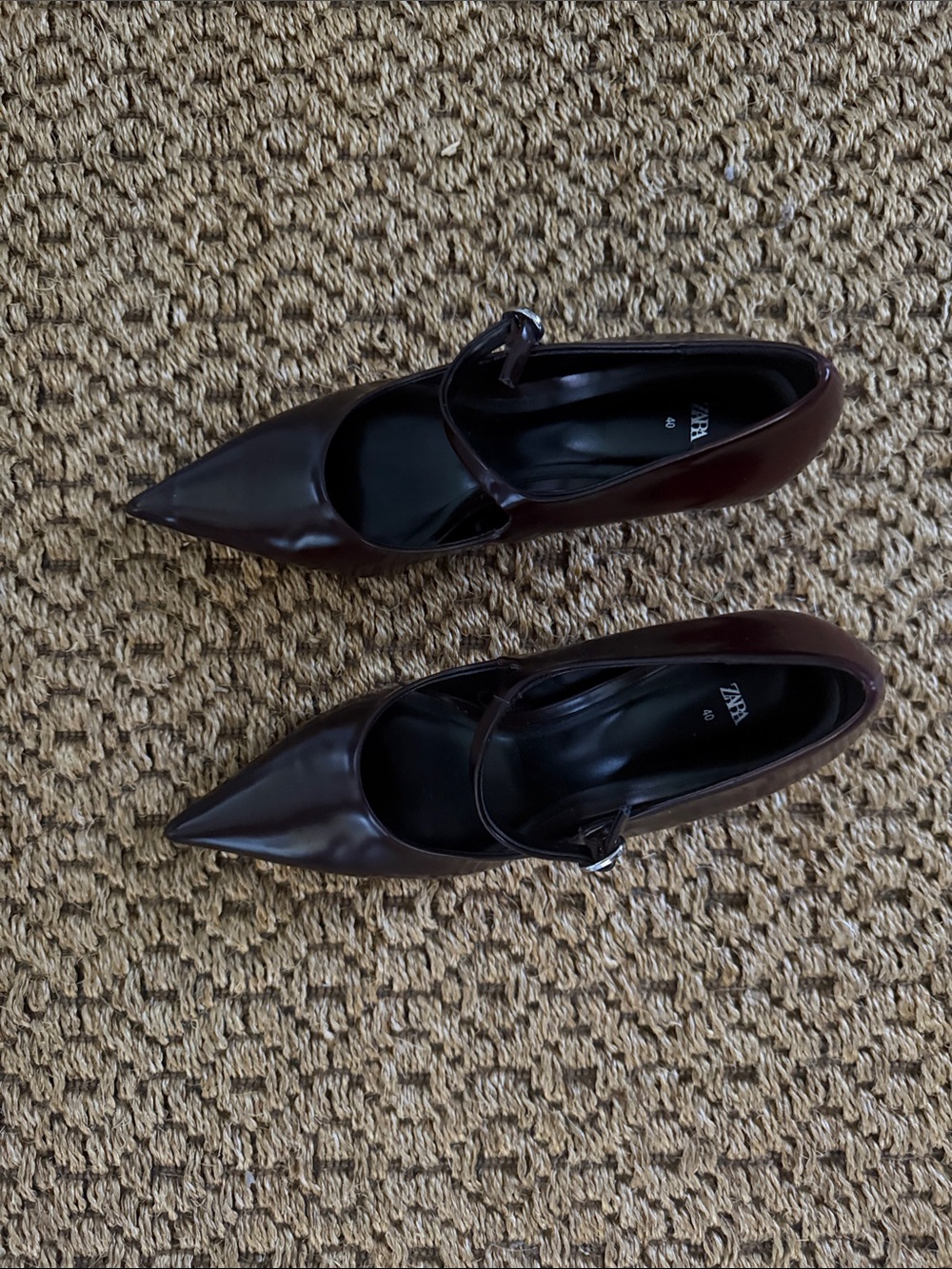 ZARA Pointed Mary Jane Pumps in Dark Brown